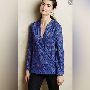 Anthropologie Maeve Eva Wrap Printed Long Sleeve Blouse size 0